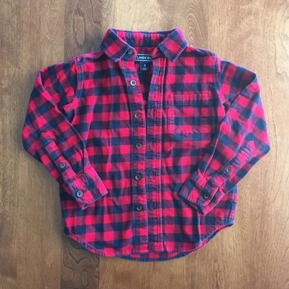 Lands' End buffalo plaid flannel shirt 4-5